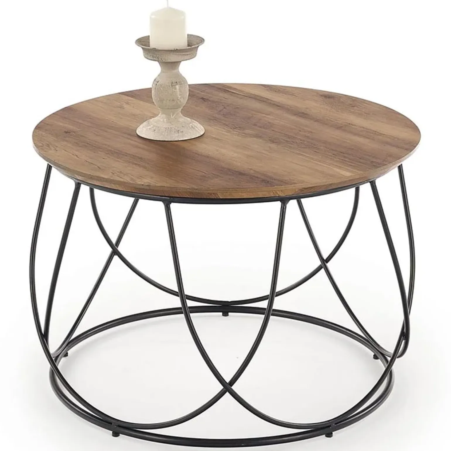 Tavolino da salotto rotondo moderno design 60x60cm noce nero Silver