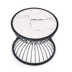 Tavolino da salotto rotondo 50x40cm in vetro marmo bianco nero Chiquita