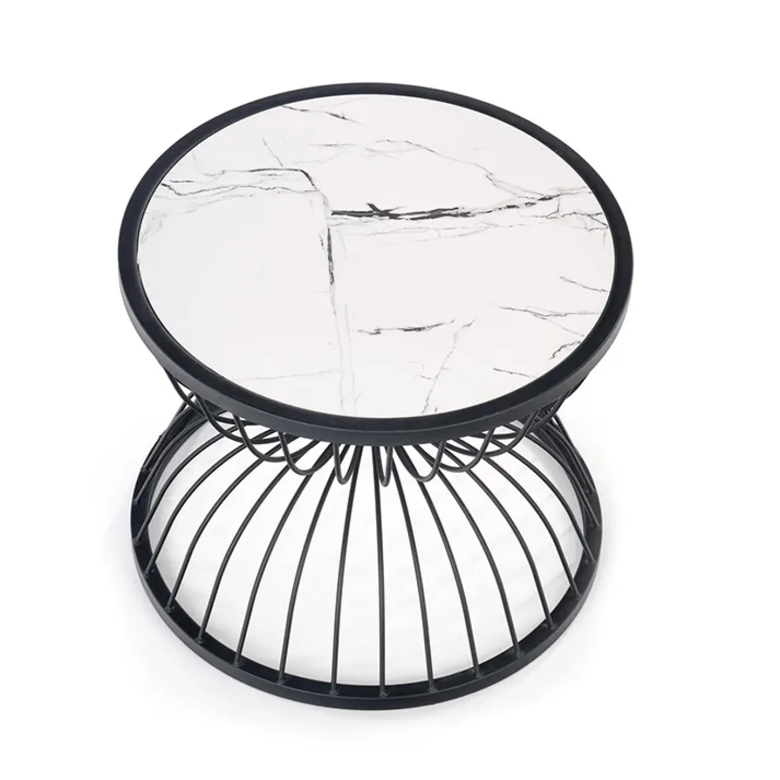 Tavolino da salotto rotondo 50x40cm in vetro marmo bianco nero Chiquita
