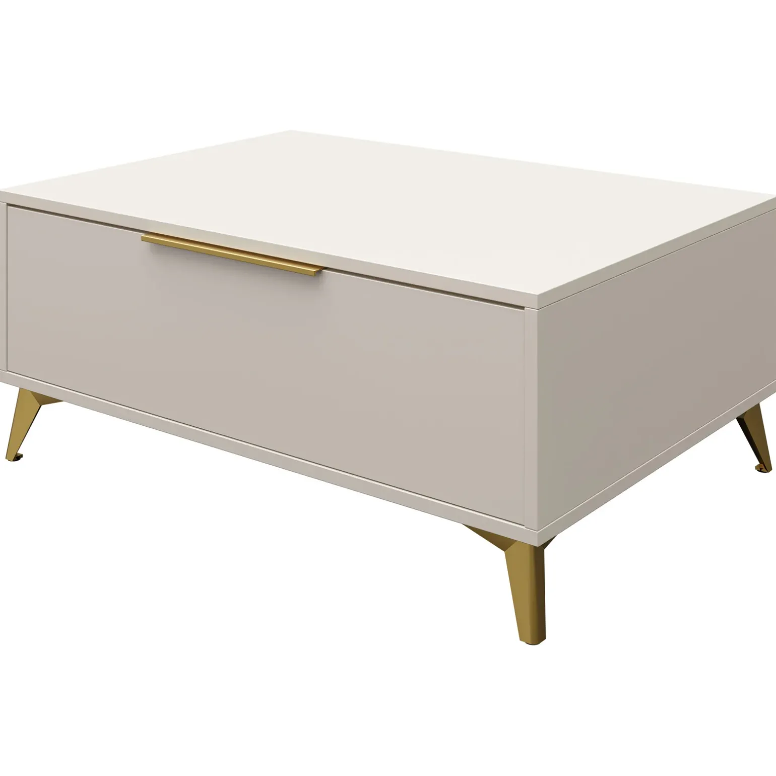 Tavolino da salotto 104x45cm 2 cassetti a frontale unico beige Miriam