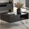 Tavolino da salotto 97x45cm 2 cassetti 1 vano a giorno grafite marmo nero Visby
