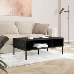 Tavolino da salotto 110x40cm 2 vani nero opaco Stark