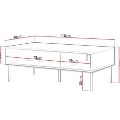 Tavolino da salotto 110x40cm 2 vani nero opaco Stark