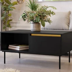 Tavolino da salotto 100x50cm 1 anta nero oro Praga