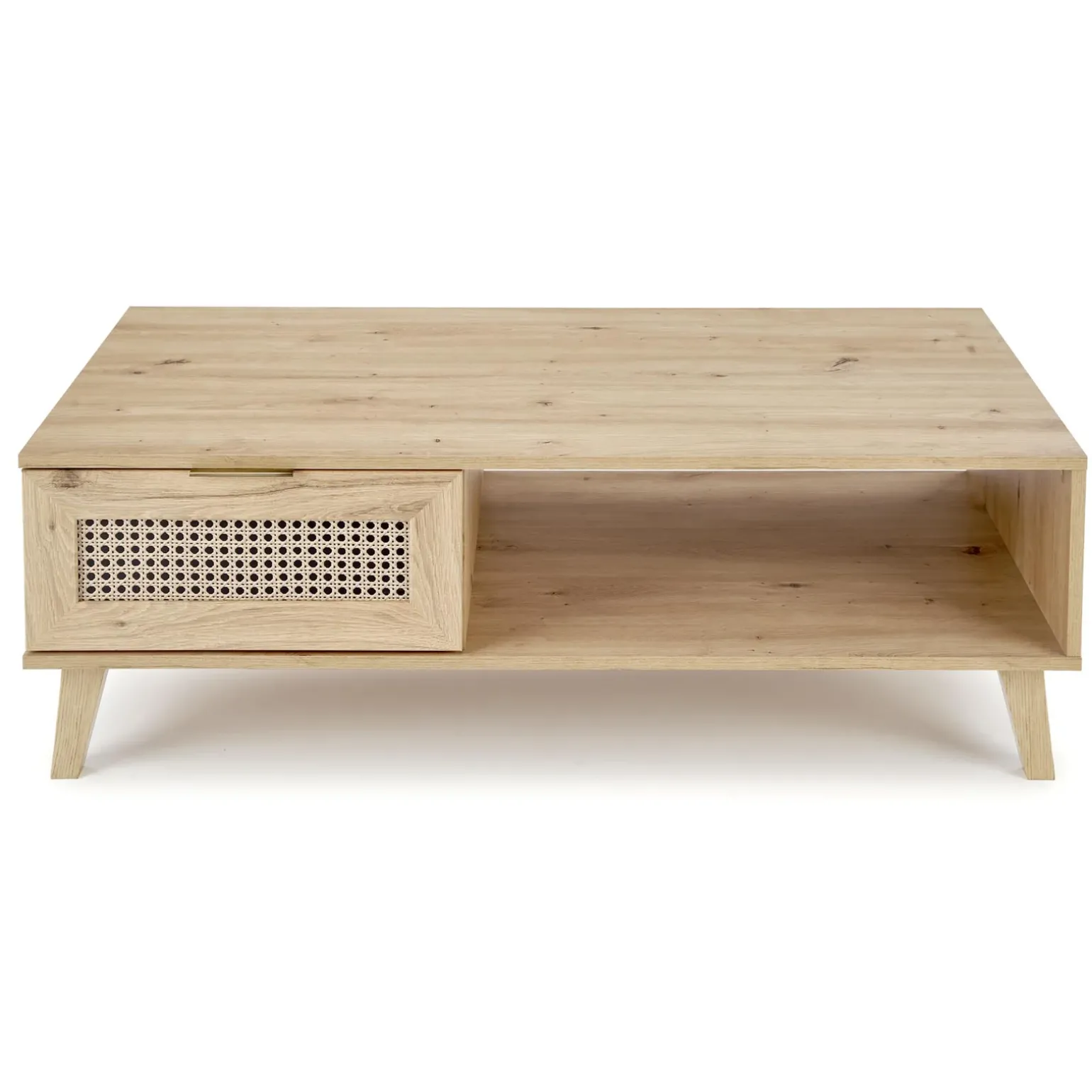 Tavolino da salotto 120x41cm 1 cassetto 1 vano a giorno moderno rovere Sombra