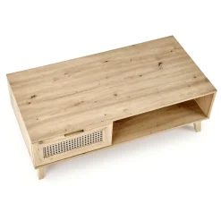 Tavolino da salotto 120x41cm 1 cassetto 1 vano a giorno moderno rovere Sombra