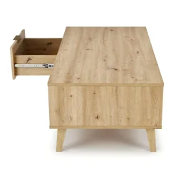 Tavolino da salotto 120x41cm 1 cassetto 1 vano a giorno moderno rovere Sombra