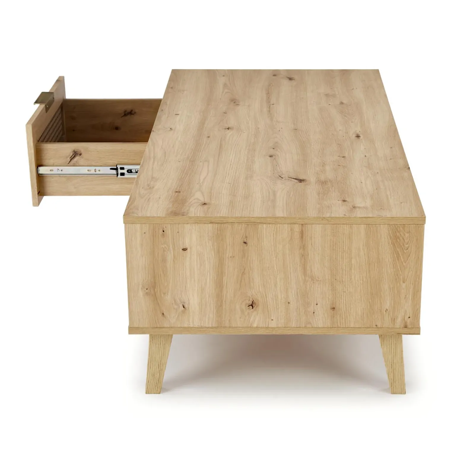Tavolino da salotto 120x41cm 1 cassetto 1 vano a giorno moderno rovere Sombra