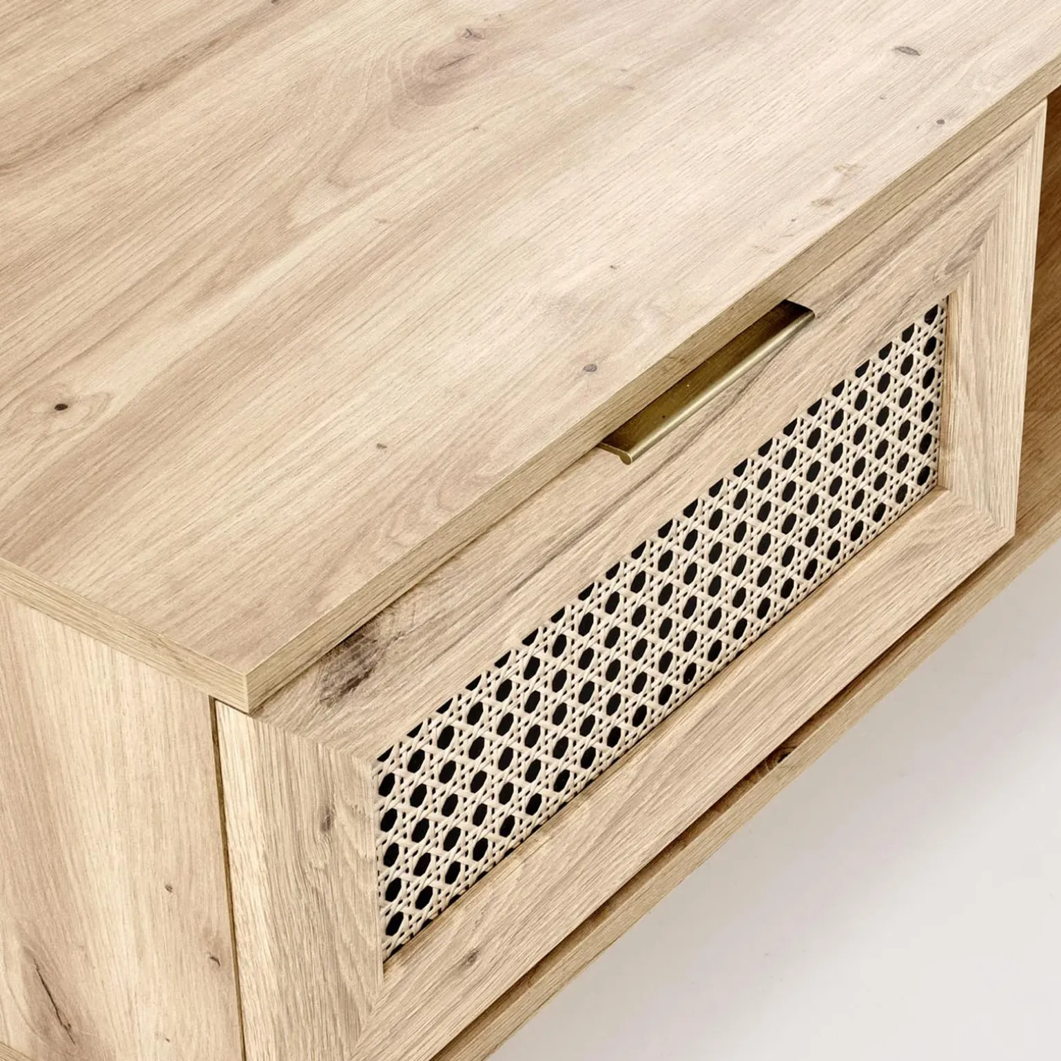Tavolino da salotto 120x41cm 1 cassetto 1 vano a giorno moderno rovere Sombra