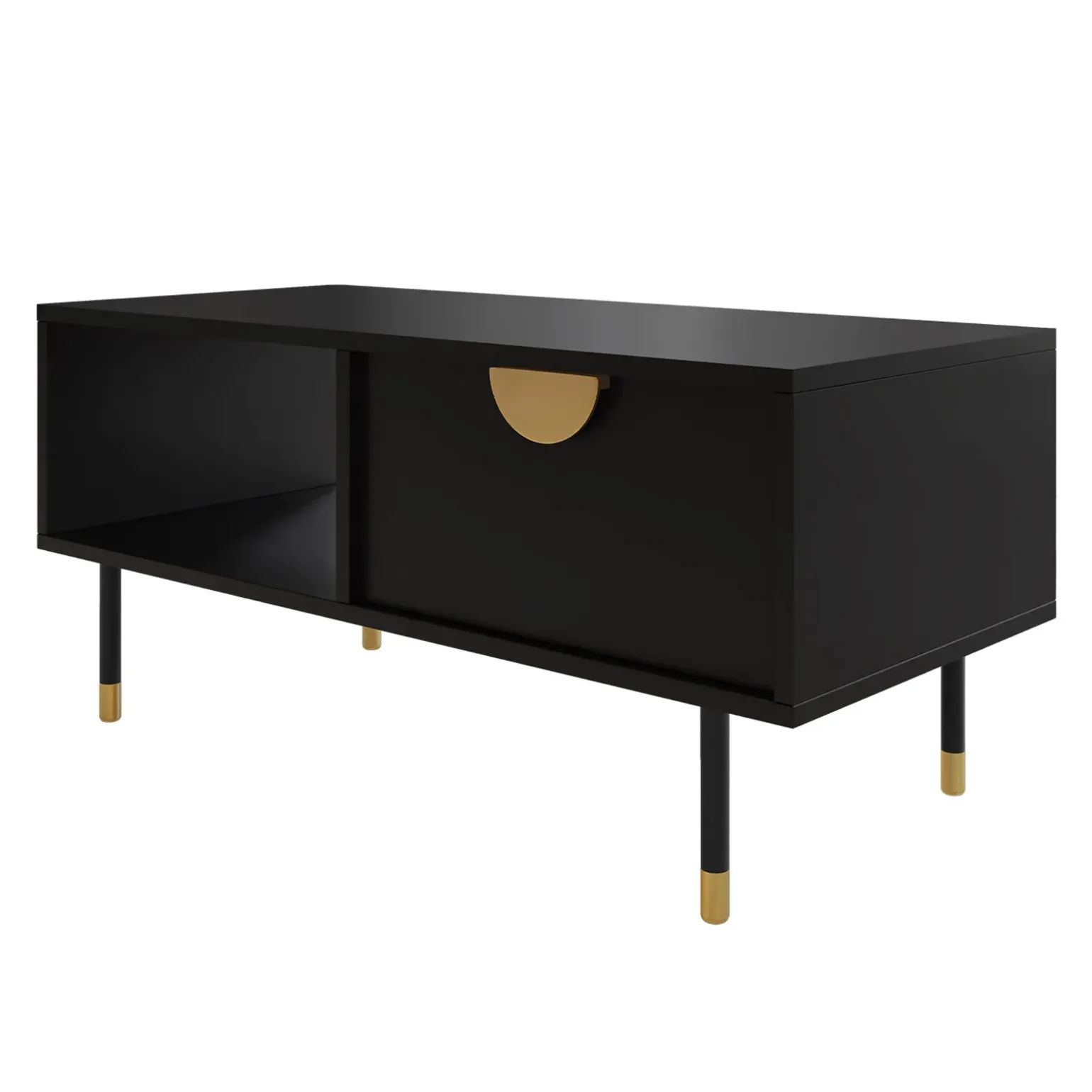 Tavolino da salotto 100x45cm 1 anta moderno nero Oriana