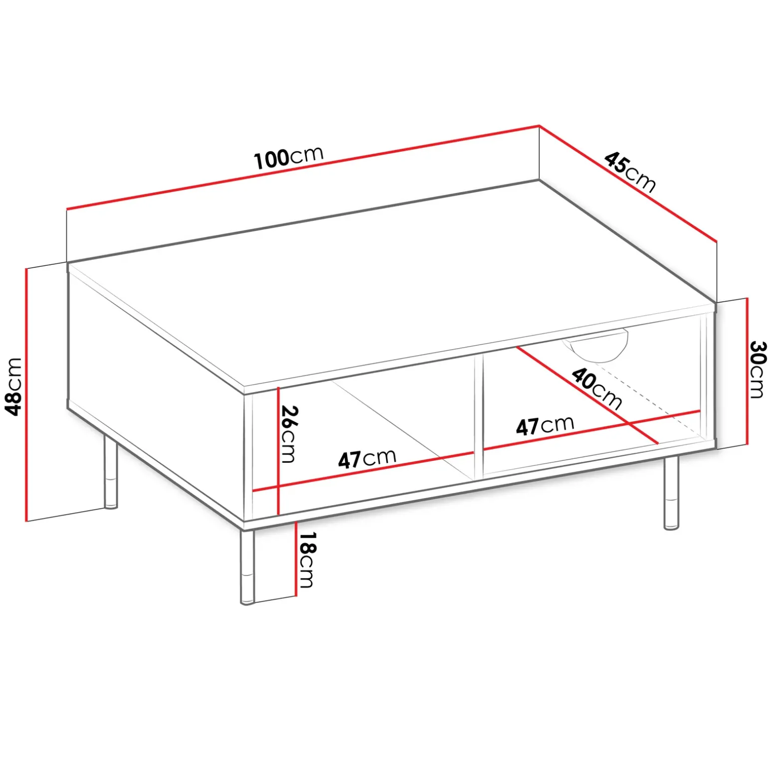 Tavolino da salotto 100x45cm 1 anta moderno nero Oriana