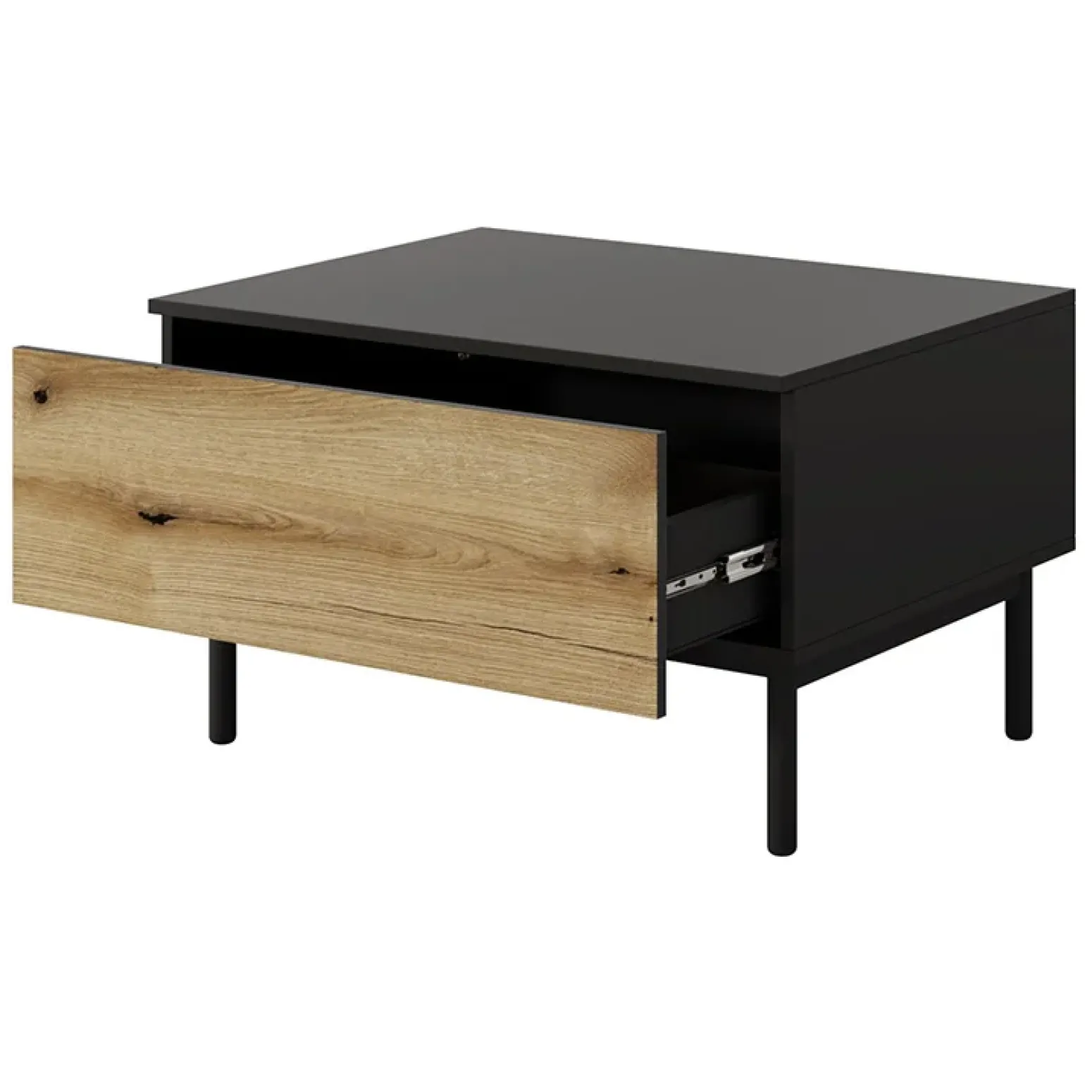 Tavolino da salotto 80x49cm 1 cassetto nero opaco rovere Amel