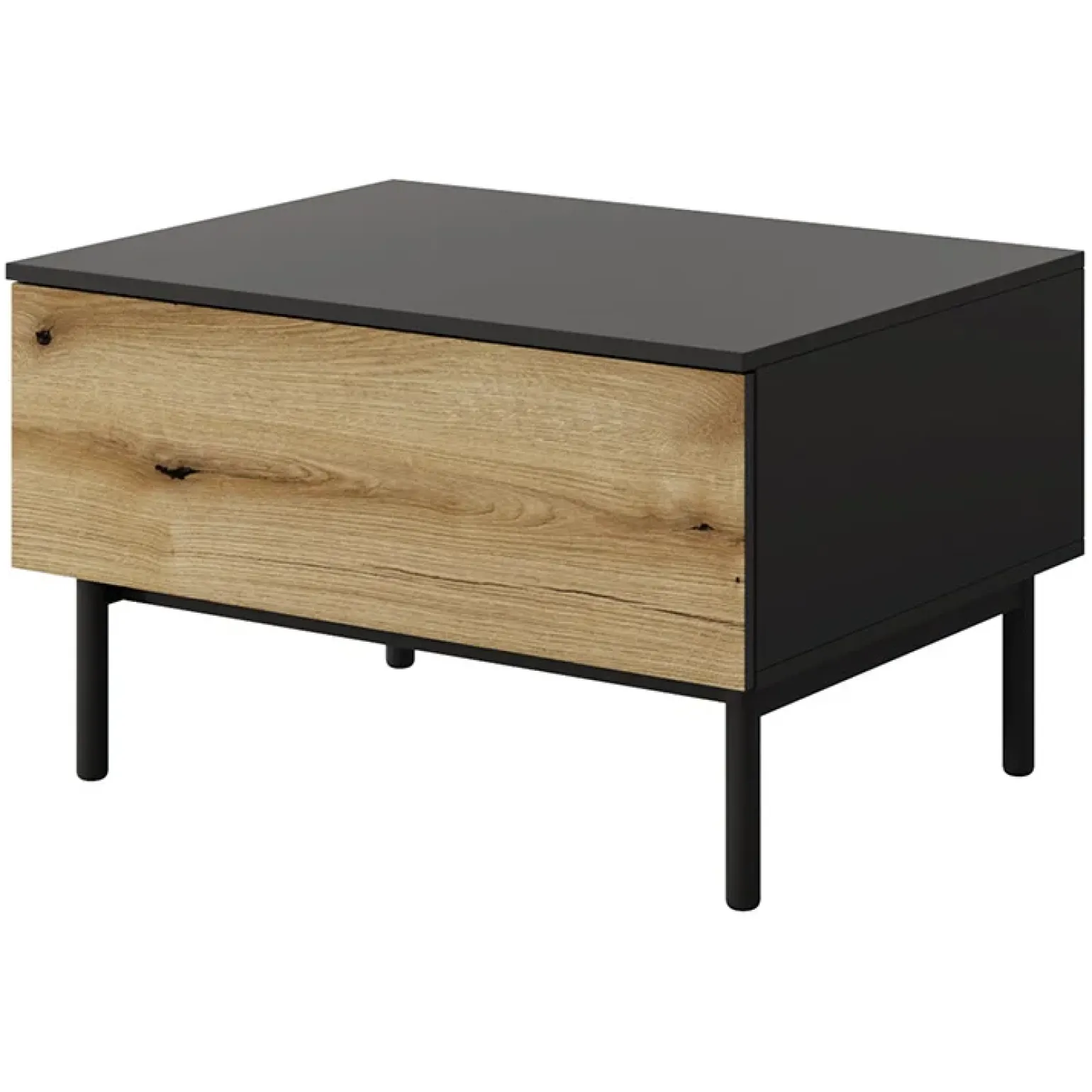 Tavolino da salotto 80x49cm 1 cassetto nero opaco rovere Amel