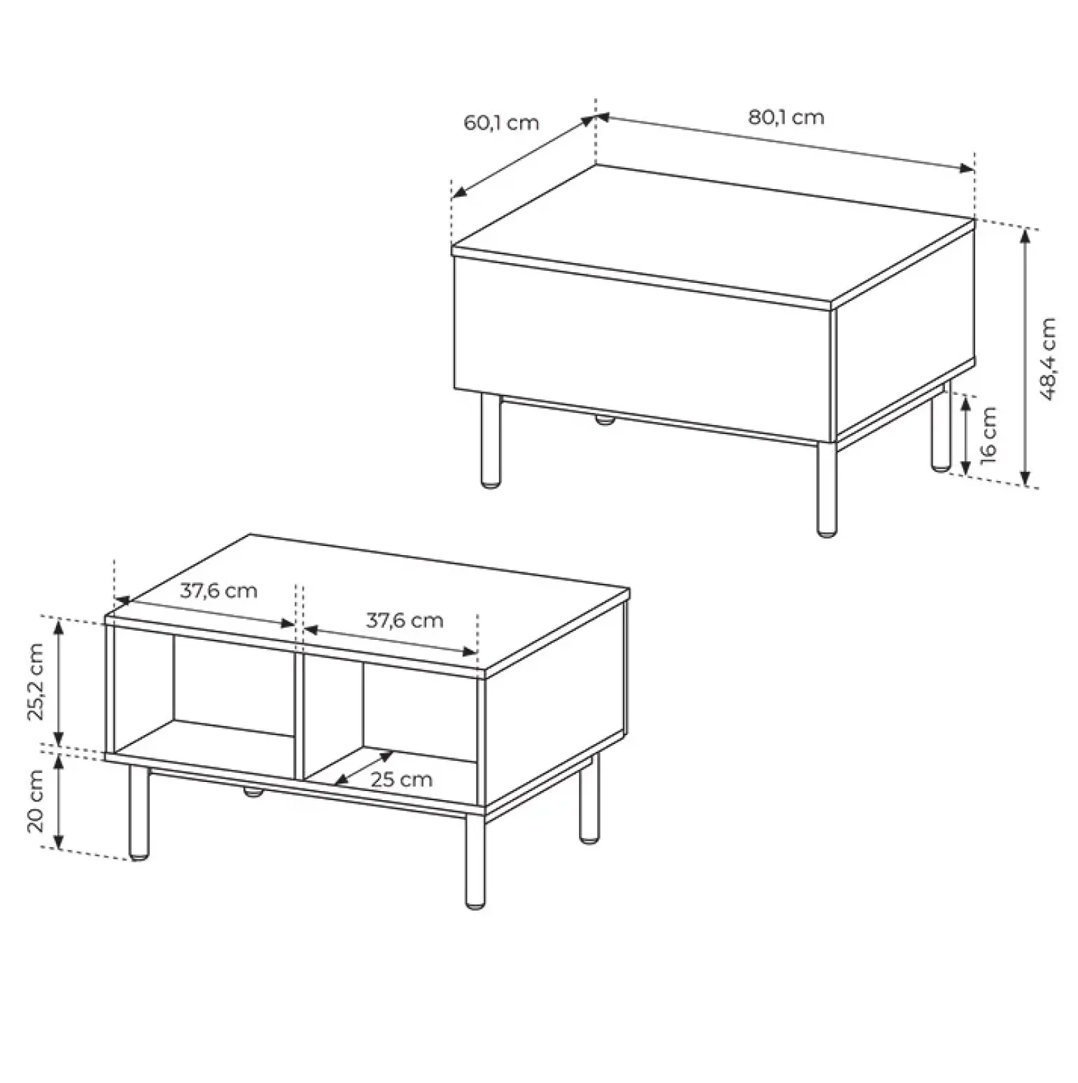 Tavolino da salotto 80x49cm 1 cassetto nero opaco rovere Amel