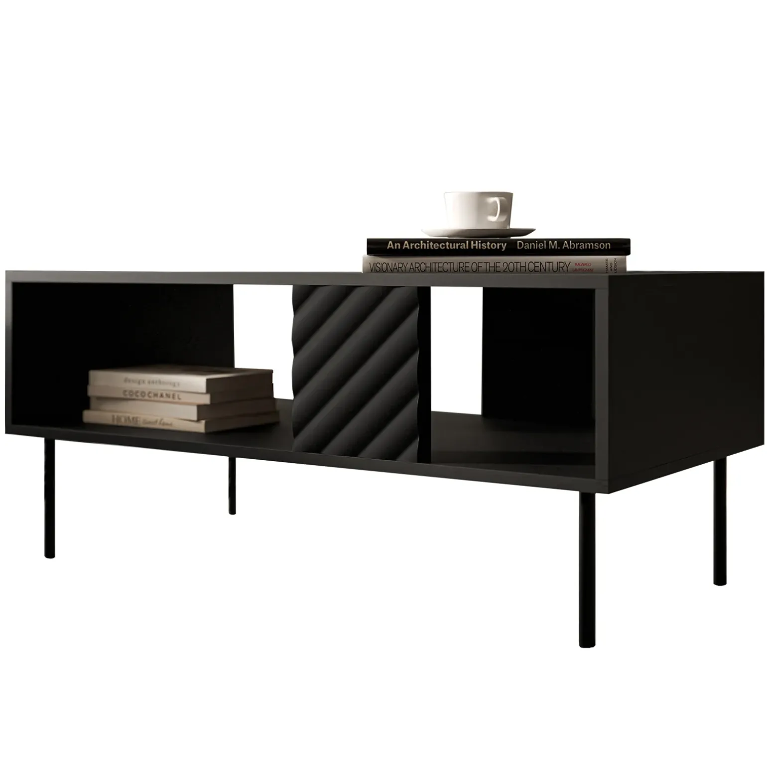 Tavolino da salotto 100x64cm con frontali decorati nero Daniele