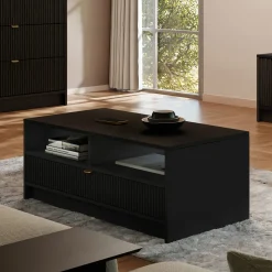 Tavolino da salotto 100x50cm con cassetto cannettato nero Athena