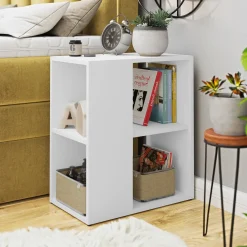 Tavolino da salotto 52x30cm con libreria bianco Enea