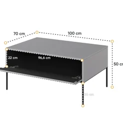 Tavolino da salotto 100x50cm cannettato grigio nero Camelia