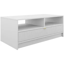 Tavolino da salotto 100x50cm con cassetto cannettato bianco Athena