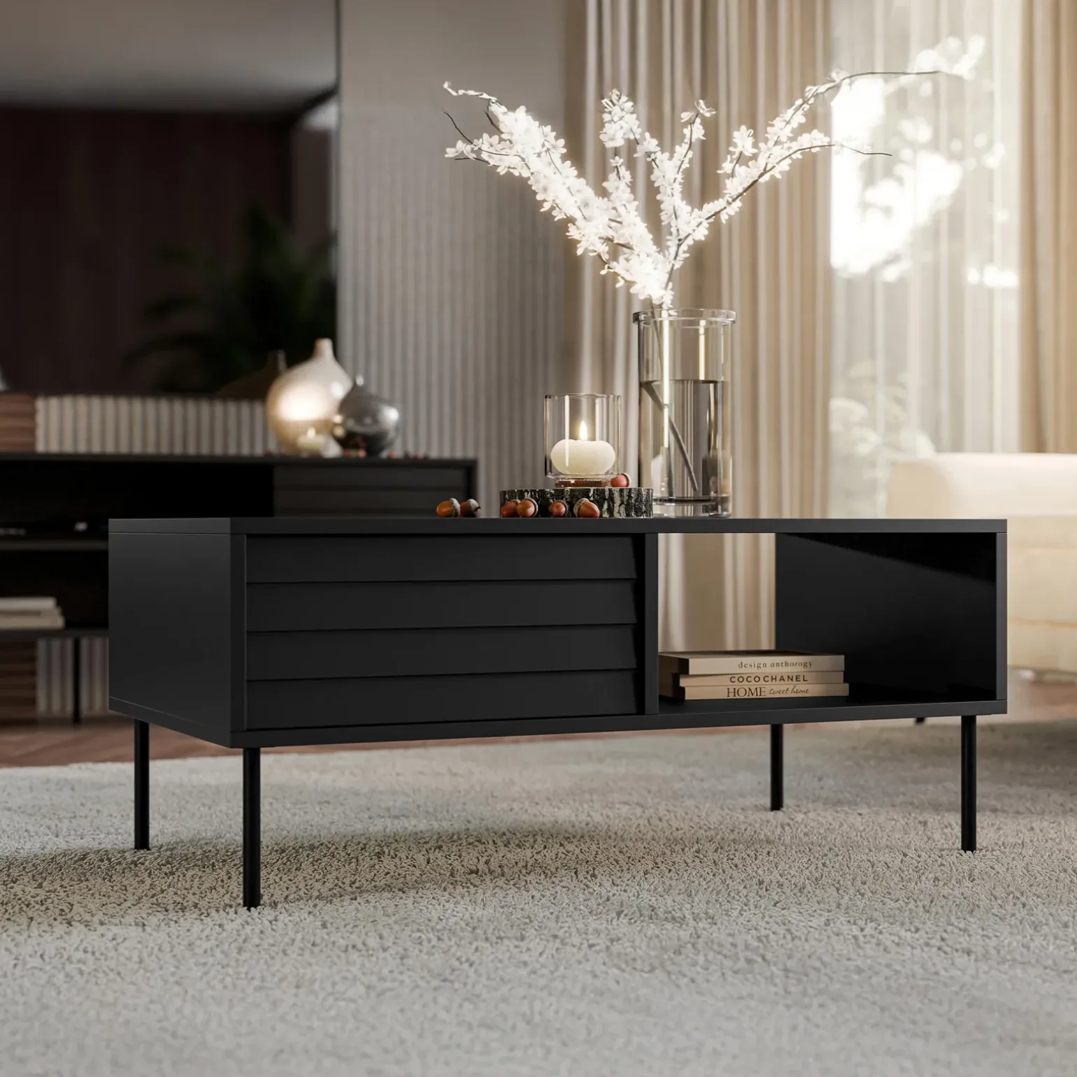 Tavolino da salotto 100x55cm con vano nero Wild