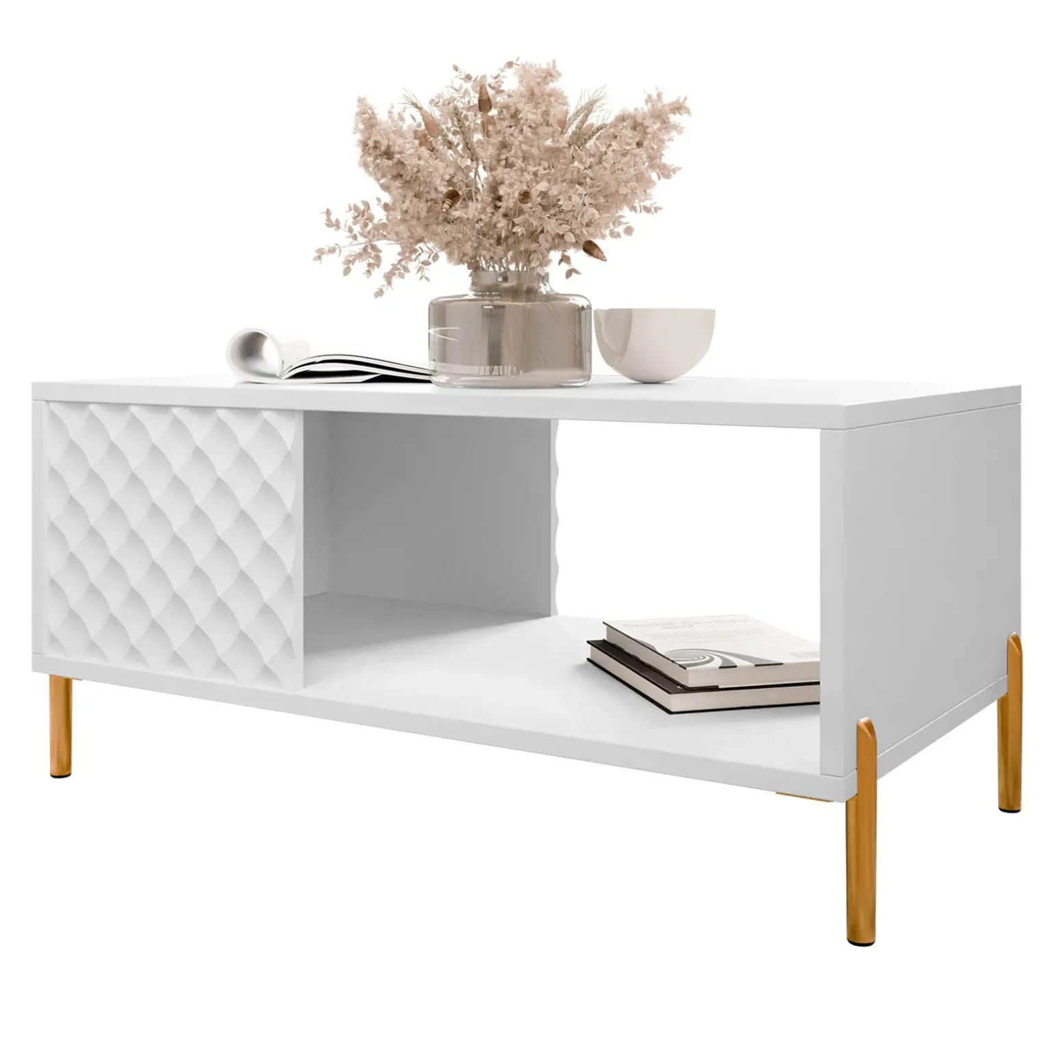 Tavolino da salotto 92x43cm con frontali decorati bianco Amsterdam