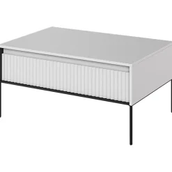 Tavolino da salotto 100x50cm cannettato bianco opaco nero Camelia