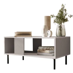 Tavolino da salotto 92x44cm con frontali cannettati beige Ziggy