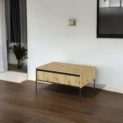 Tavolino da salotto 100x50cm cannettato rovere rustico nero Camelia