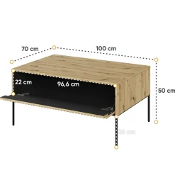 Tavolino da salotto 100x50cm cannettato rovere rustico nero Camelia