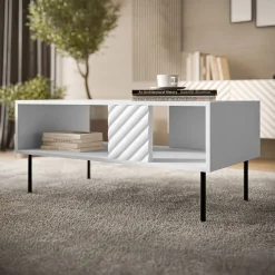 Tavolino da salotto 100x64cm con frontali decorati bianco Daniele