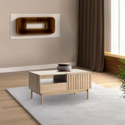 Tavolino da salotto 106x53cm design cannettato rovere Colby