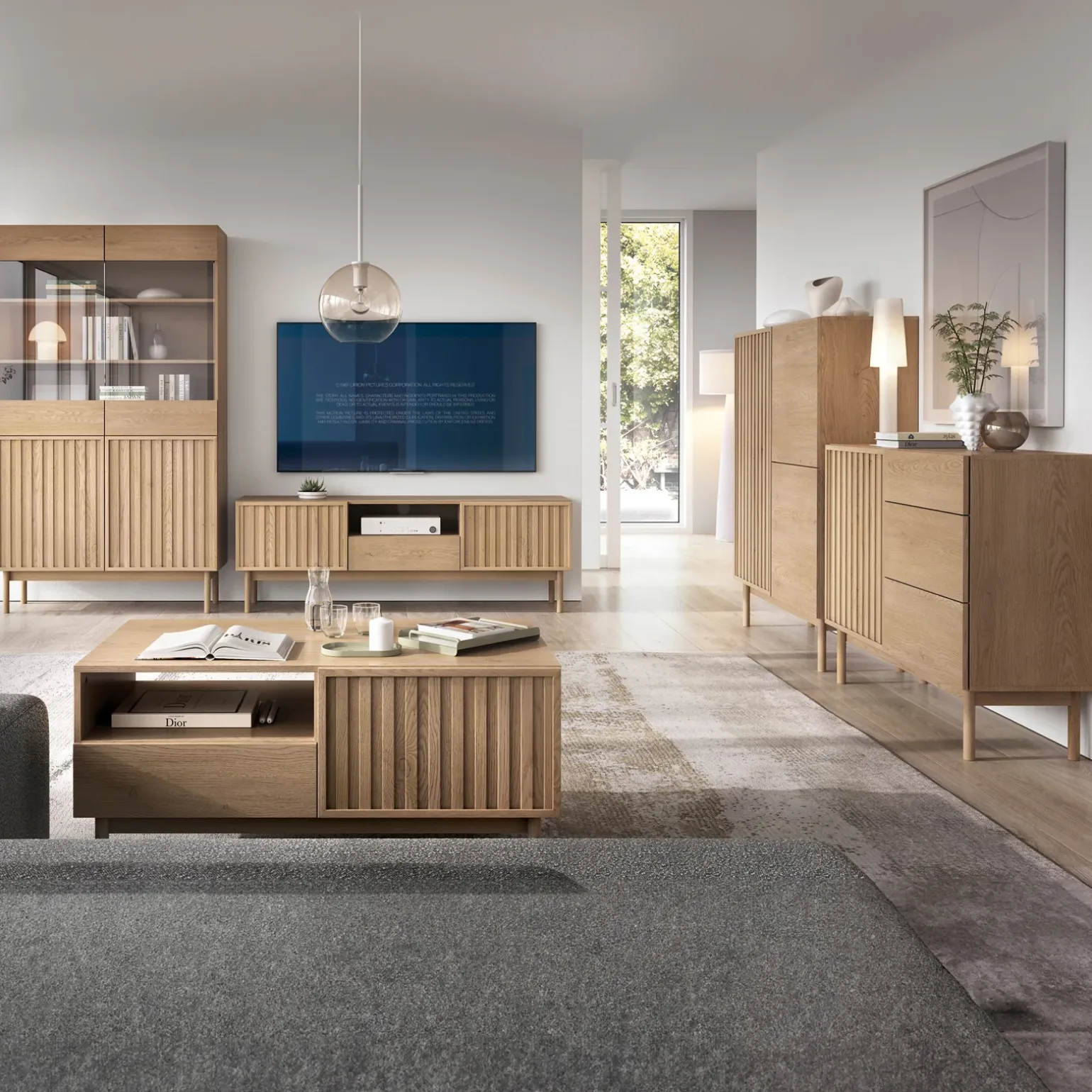 Tavolino da salotto 106x53cm design cannettato rovere Colby