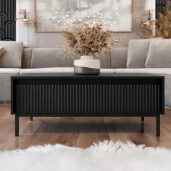 Tavolino da salotto 100x50cm design cannettato nero Strike