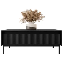 Tavolino da salotto 100x50cm design cannettato nero Strike