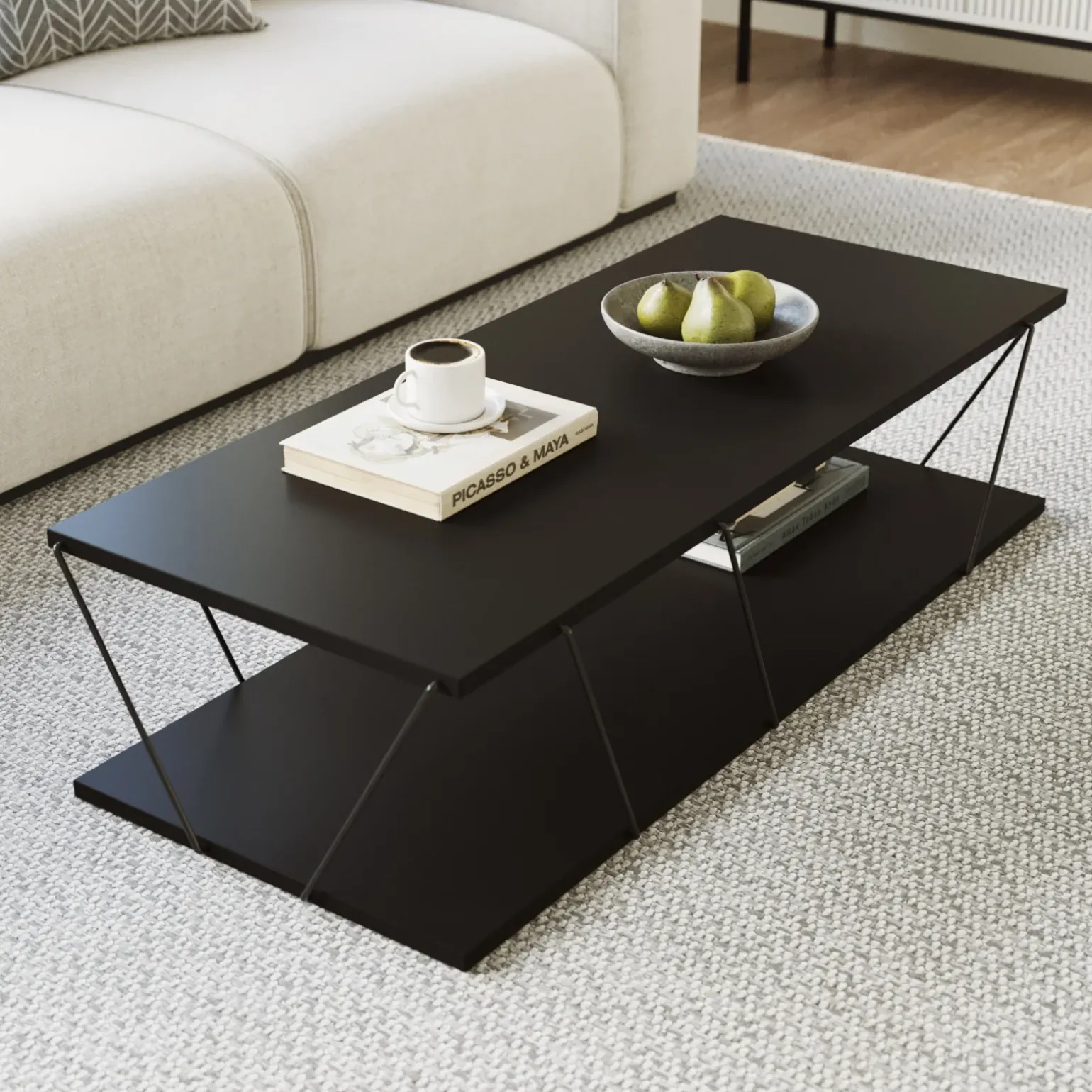 Tavolino da salotto 120x50cm industrial antracite Taleggio