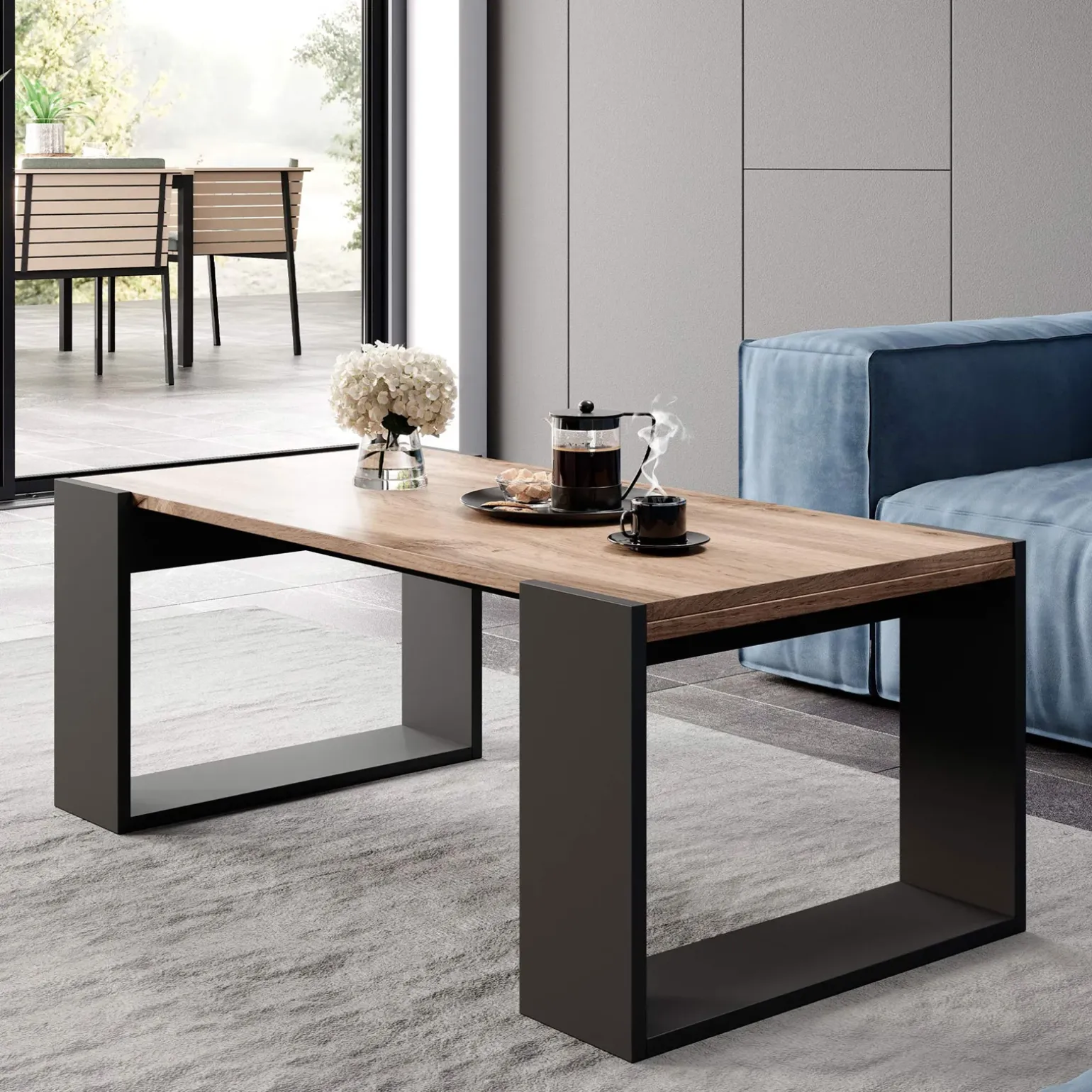 Tavolino da salotto 120x55cm moderno rovere antracite Tampere