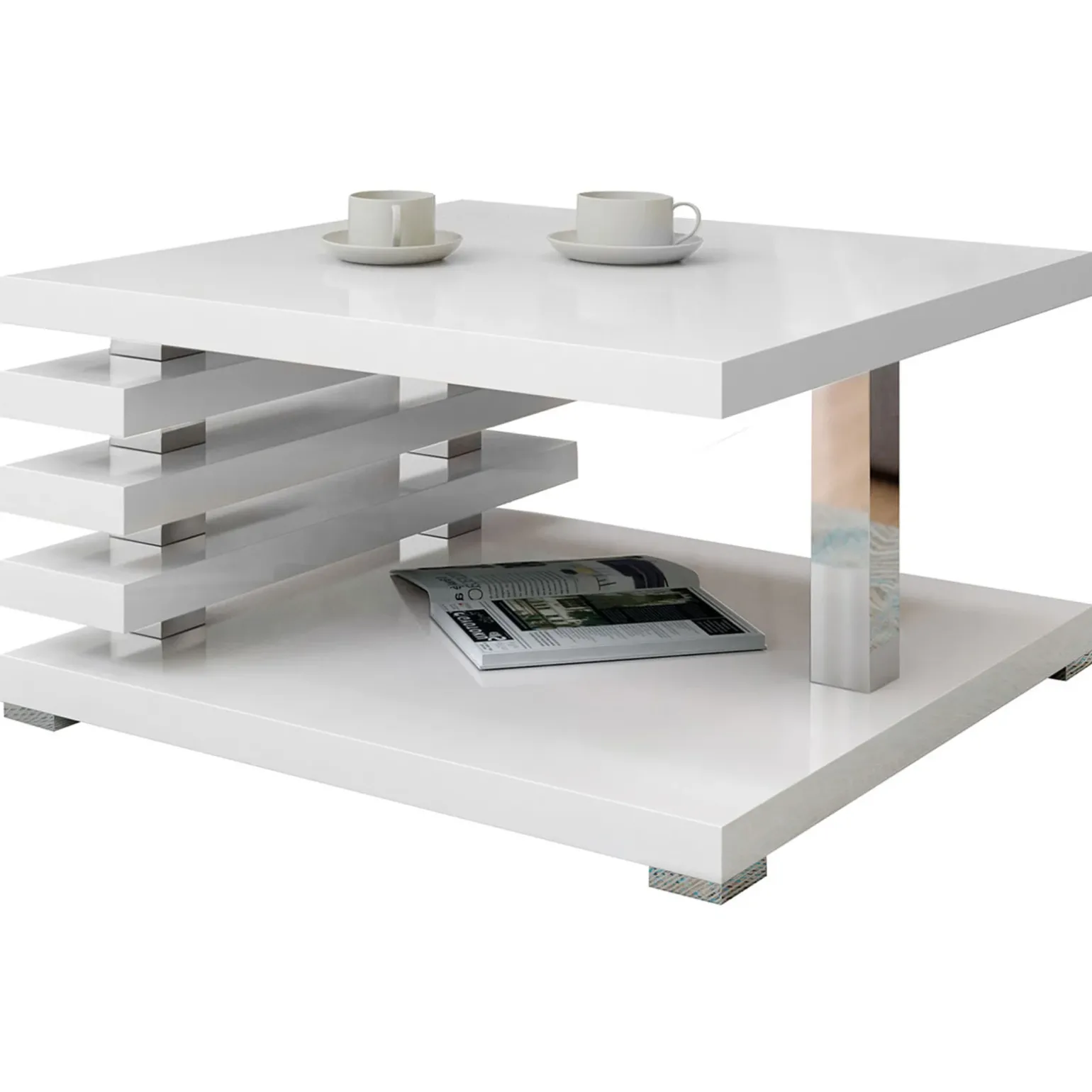 Tavolino da salotto 60x60cm moderno bianco lucido Zaphira