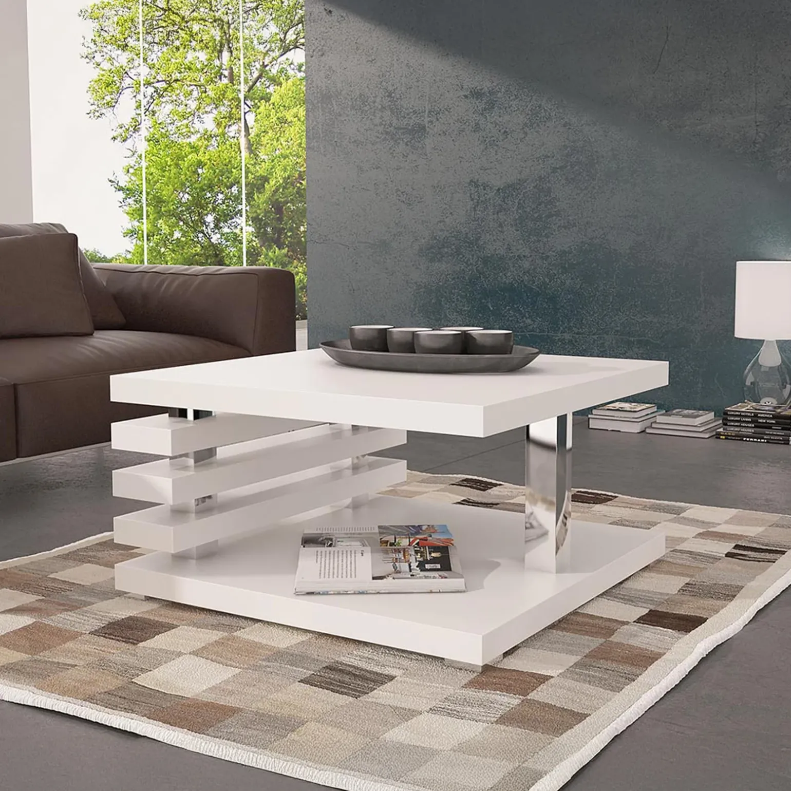 Tavolino da salotto 60x60cm moderno bianco opaco Zaphira