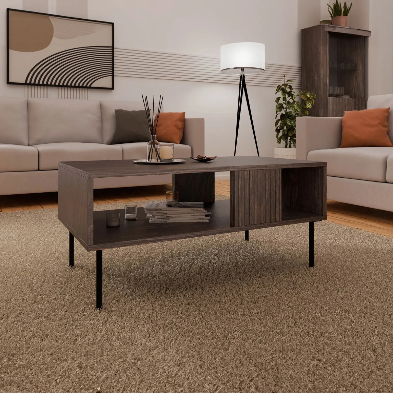 Tavolino da salotto 100x46cm noce cannettato Gabiot