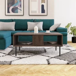 Tavolino da salotto 100x46cm  noce scuro con frontali serigrafati Savanna