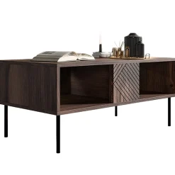 Tavolino da salotto 100x46cm noce scuro con frontali serigrafati Savanna