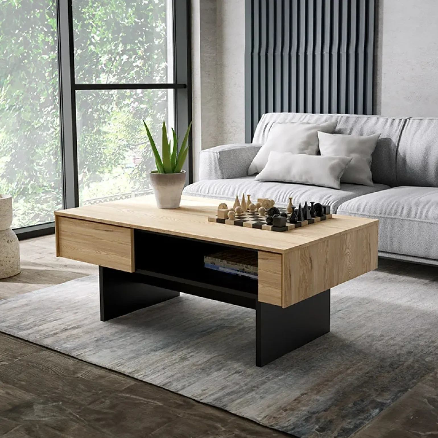 Tavolino da salotto 110x46cm rovere nero Alabaster