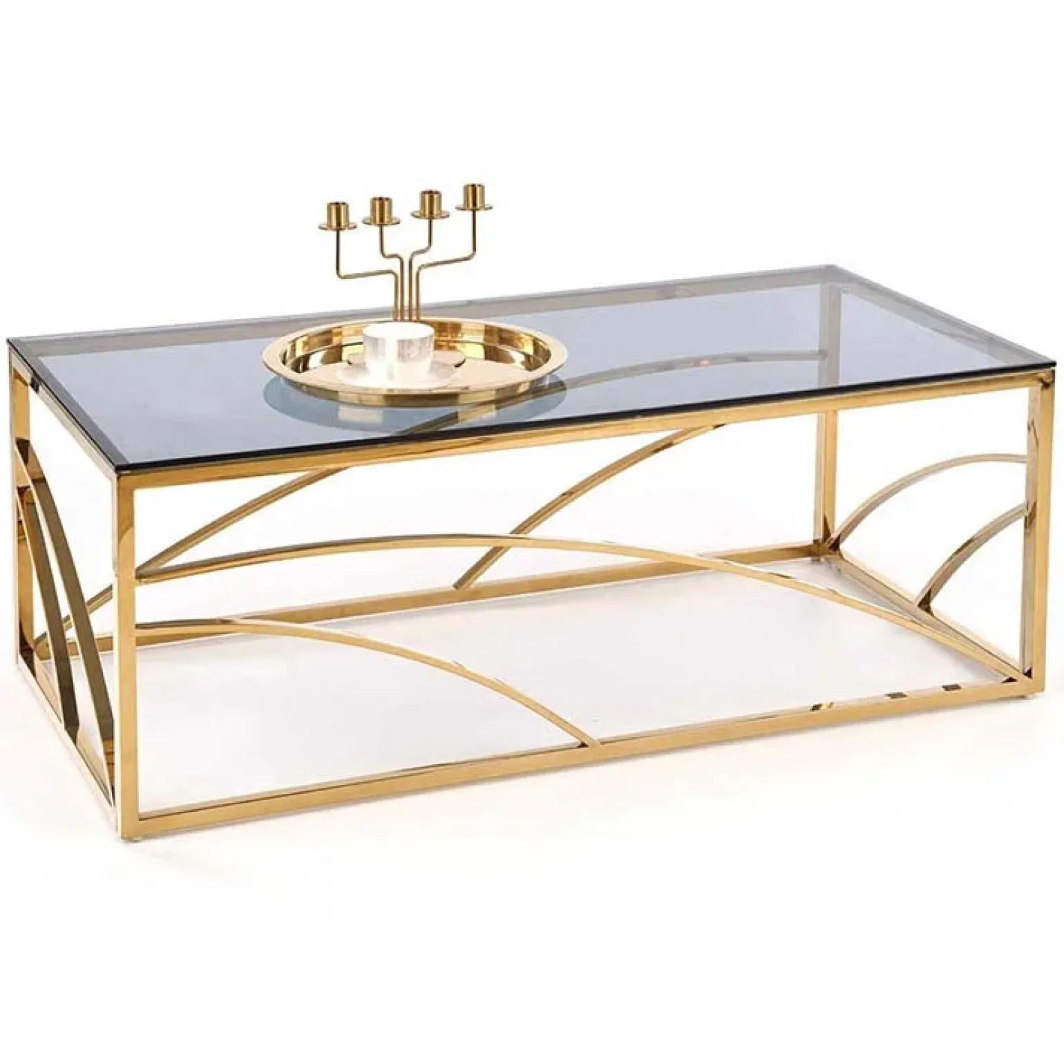 Tavolino da salotto 120x60cm vetro acciaio cromato oro Cuvel Gold