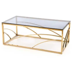 Tavolino da salotto 120x60cm vetro acciaio cromato oro Cuvel Gold