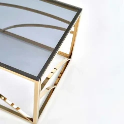 Tavolino da salotto 120x60cm vetro acciaio cromato oro Cuvel Gold