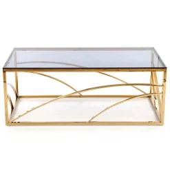 Tavolino da salotto 120x60cm vetro acciaio cromato oro Cuvel Gold