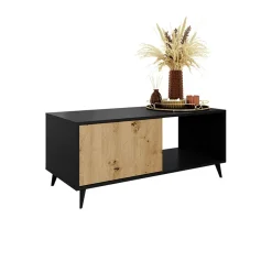 Tavolino da solotto 120x52cm 1 anta 2 vani rovere nero Hans