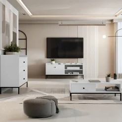 Tavolino salotto 90x50cm design moderno bianco Pollon