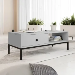 Tavolino salotto 90x50cm design moderno grigio Pollon
