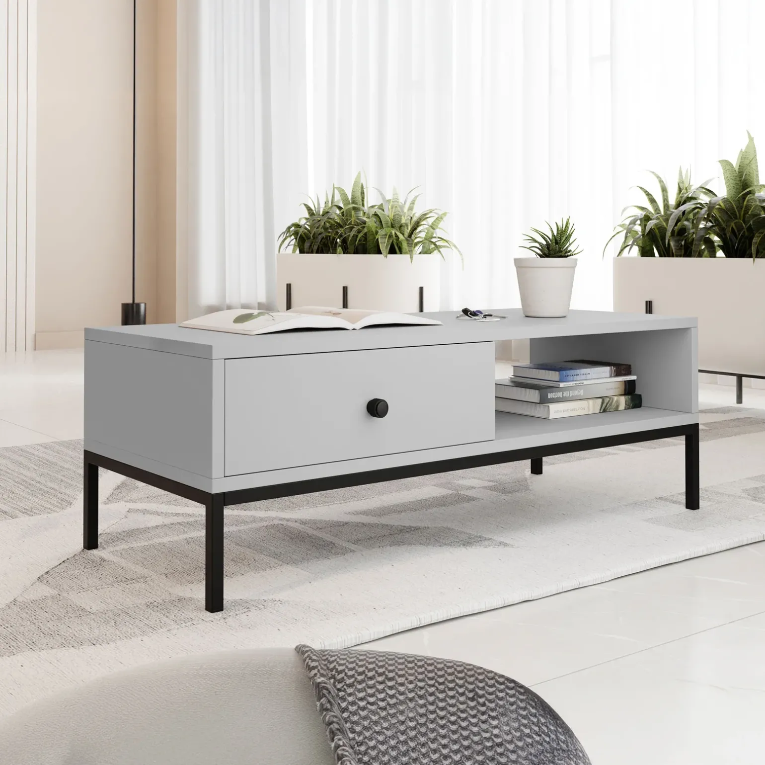 Tavolino salotto 90x50cm design moderno grigio Pollon